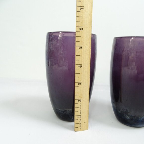 A Pair Vintage Deep Purple Amethyst Bubble‎ Hand Blown Glasses Highball - Picture 7 of 9